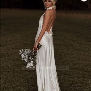 NWT MISSACC Ivory White Satin Halter Neck Maxi Gown